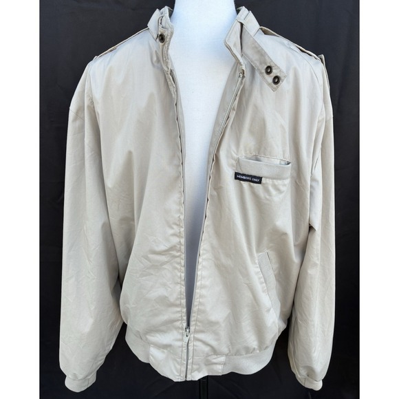 VTG Members Only Iconic Bomber Jacket Tan Khaki Mens M Full Zip Pockets Retro - Picture 2 of 8